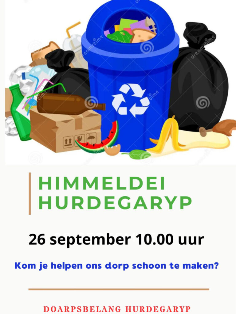 26 september is het weer Himmeldei! Kom je gezellig helpen? 9.45 verzamelen bij it Maskelyn. Vervolgens krijg je een route, prikkers en vuilniszak. Na een uurtje staat de koffie klaar met wat lekkers!! We zien jullie graag op 26 september! Groet namens dorpsbelang Wynet Bakker & Tialda Zwart